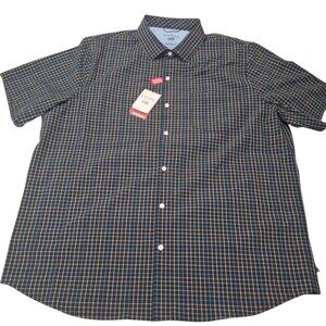 NWT CHAPS Everyday Performance Mens Black Blue Plaid Short Sleeve Button Up 2XL